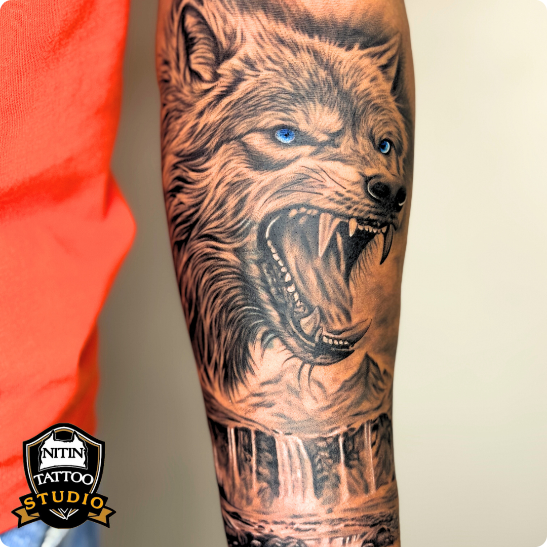 full hand wolf tattoo